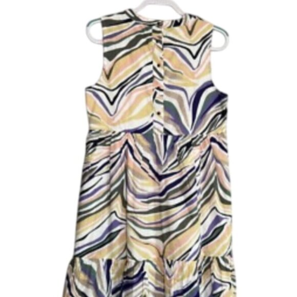 Anthropologie Faustina Dress 16 Colorful Midi Marbled Striped Preppy Chic Retro - Picture 1 of 15